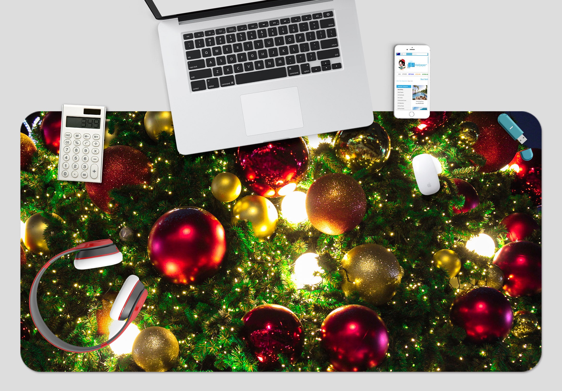 3D Red Yellow Ball 53212 Christmas Desk Mat Xmas