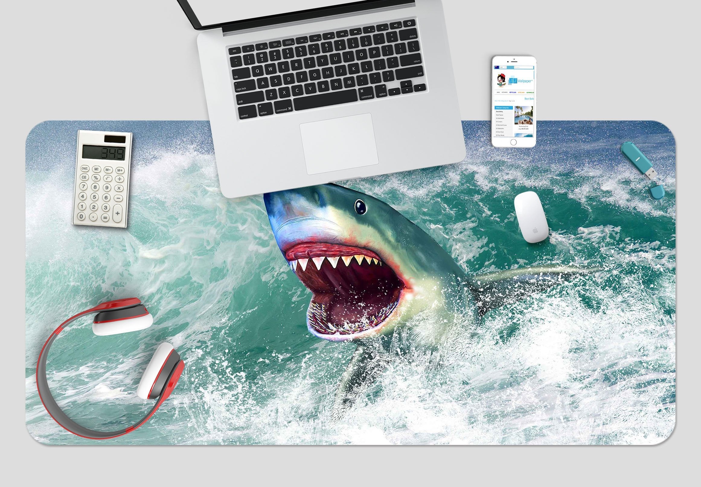 3D Ferocious Shark 117 Desk Mat Mat AJ Creativity Home