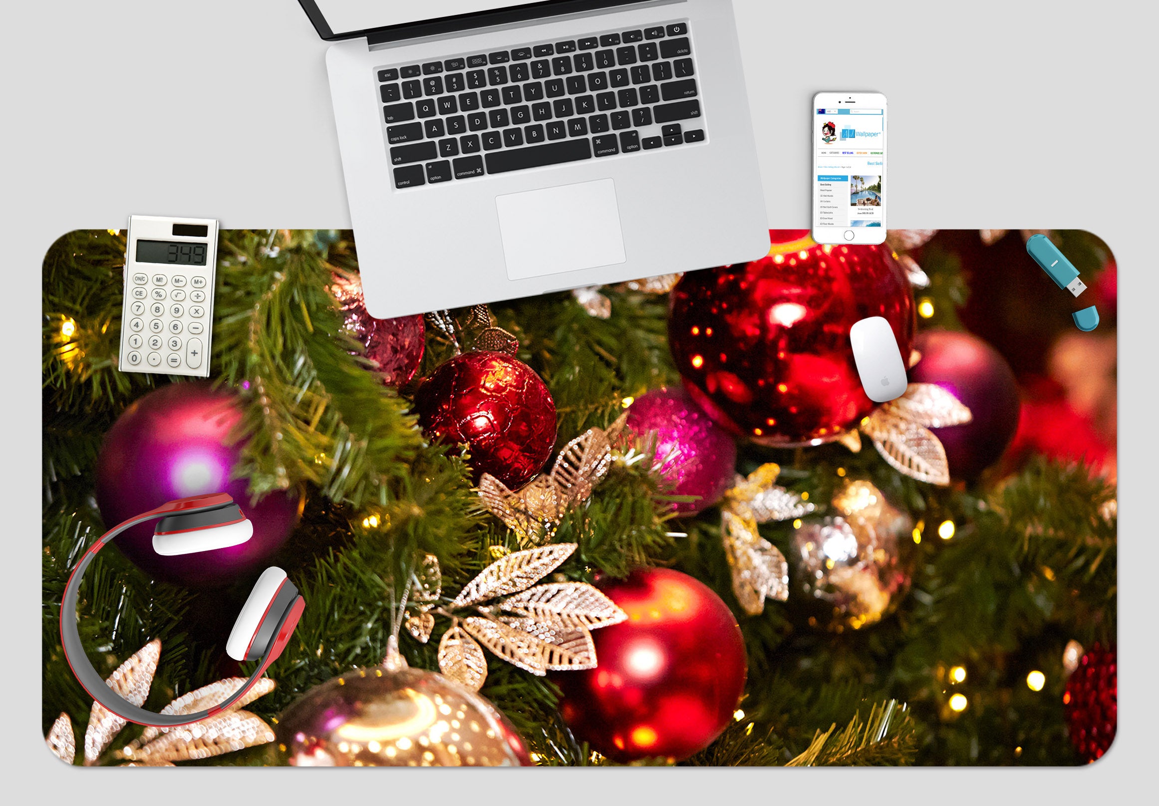 3D Red Ball Pendant 53216 Christmas Desk Mat Xmas