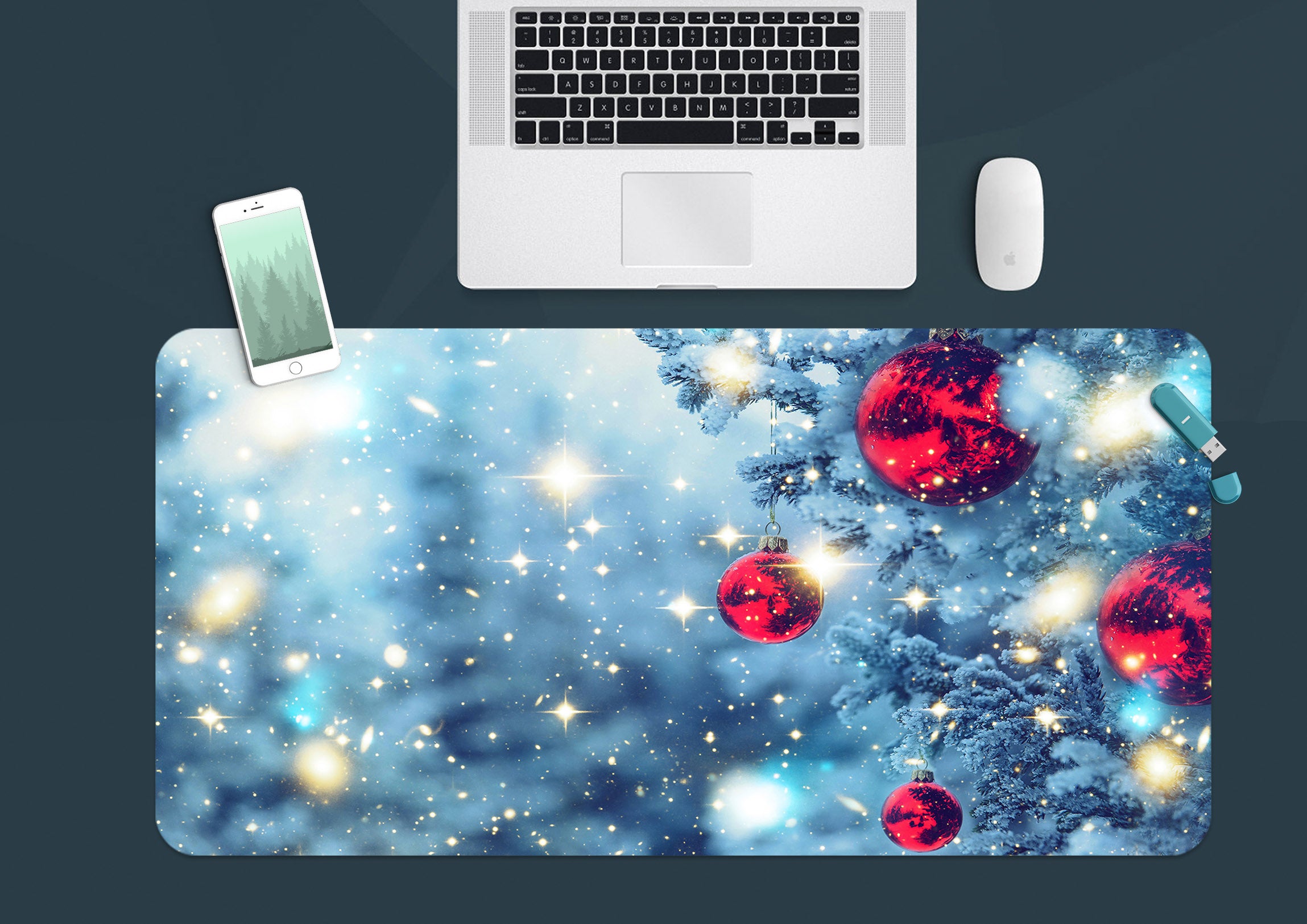 3D Snow Tree Ball 53219 Christmas Desk Mat Xmas