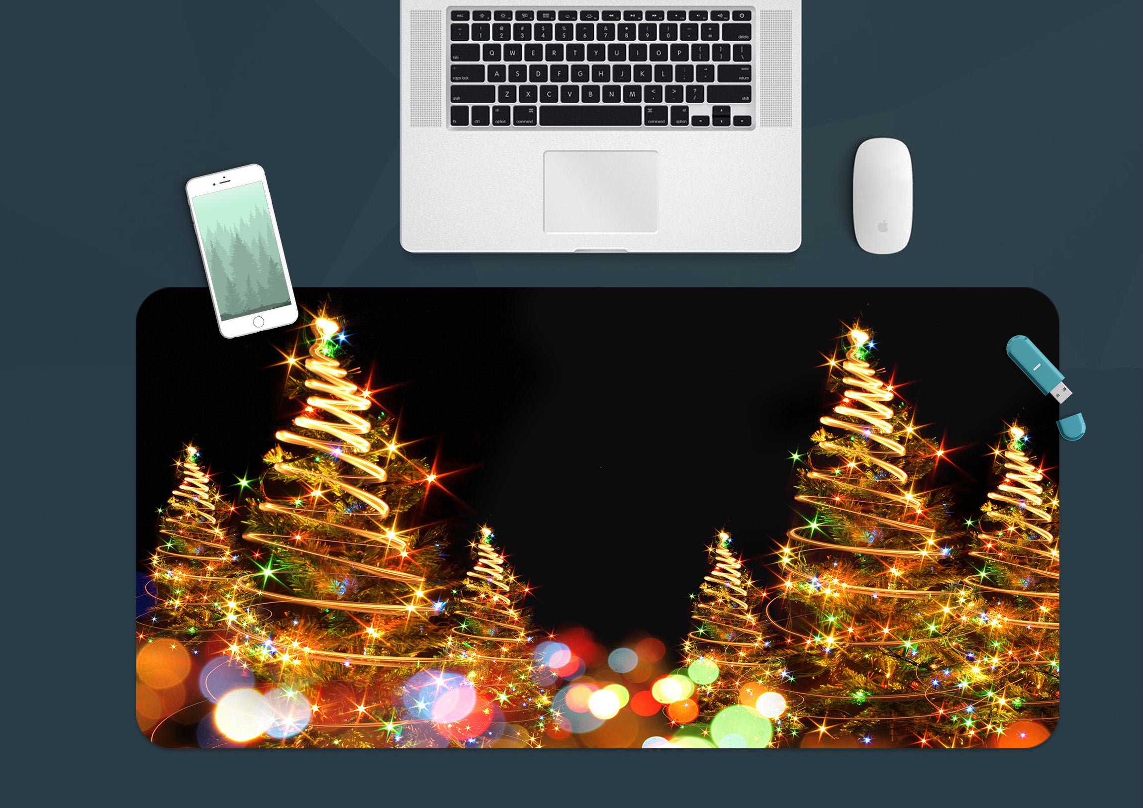 3D Colored Lights Tree 53158 Christmas Desk Mat Xmas
