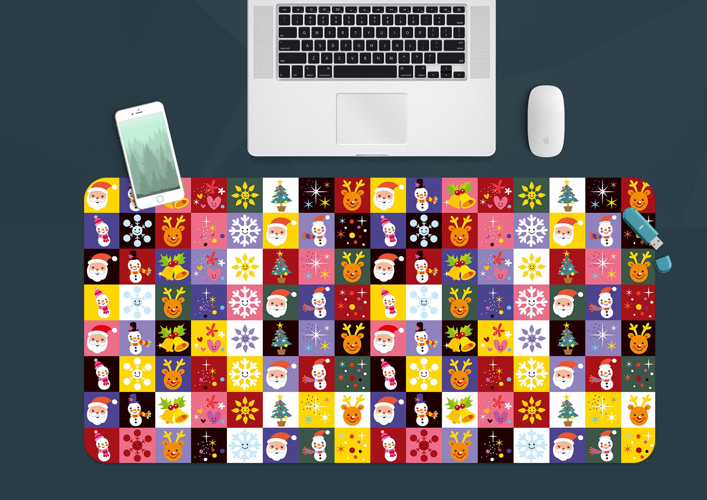 3D Colored Square 53153 Christmas Desk Mat Xmas