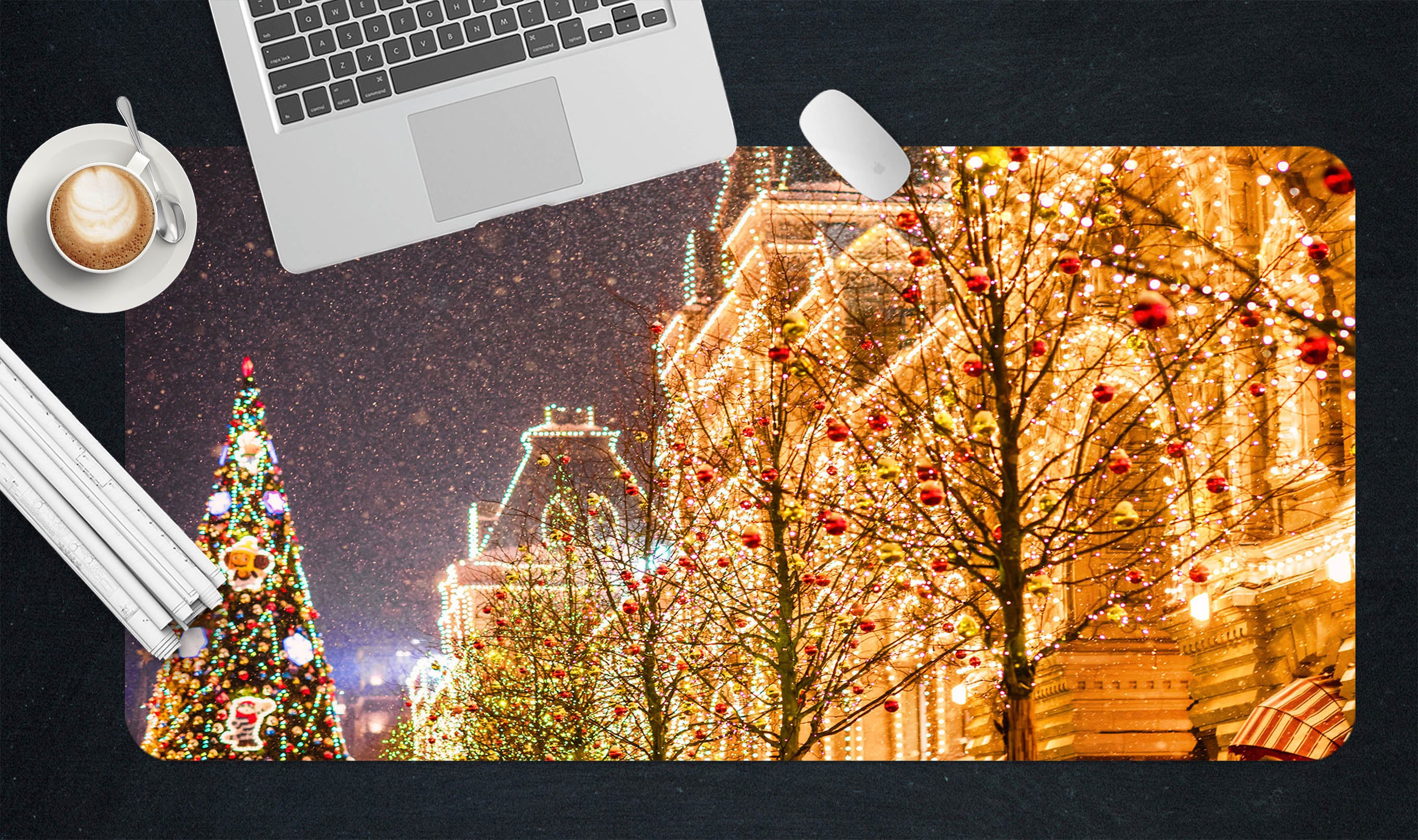 3D Golden String Lights House 53234 Christmas Desk Mat Xmas