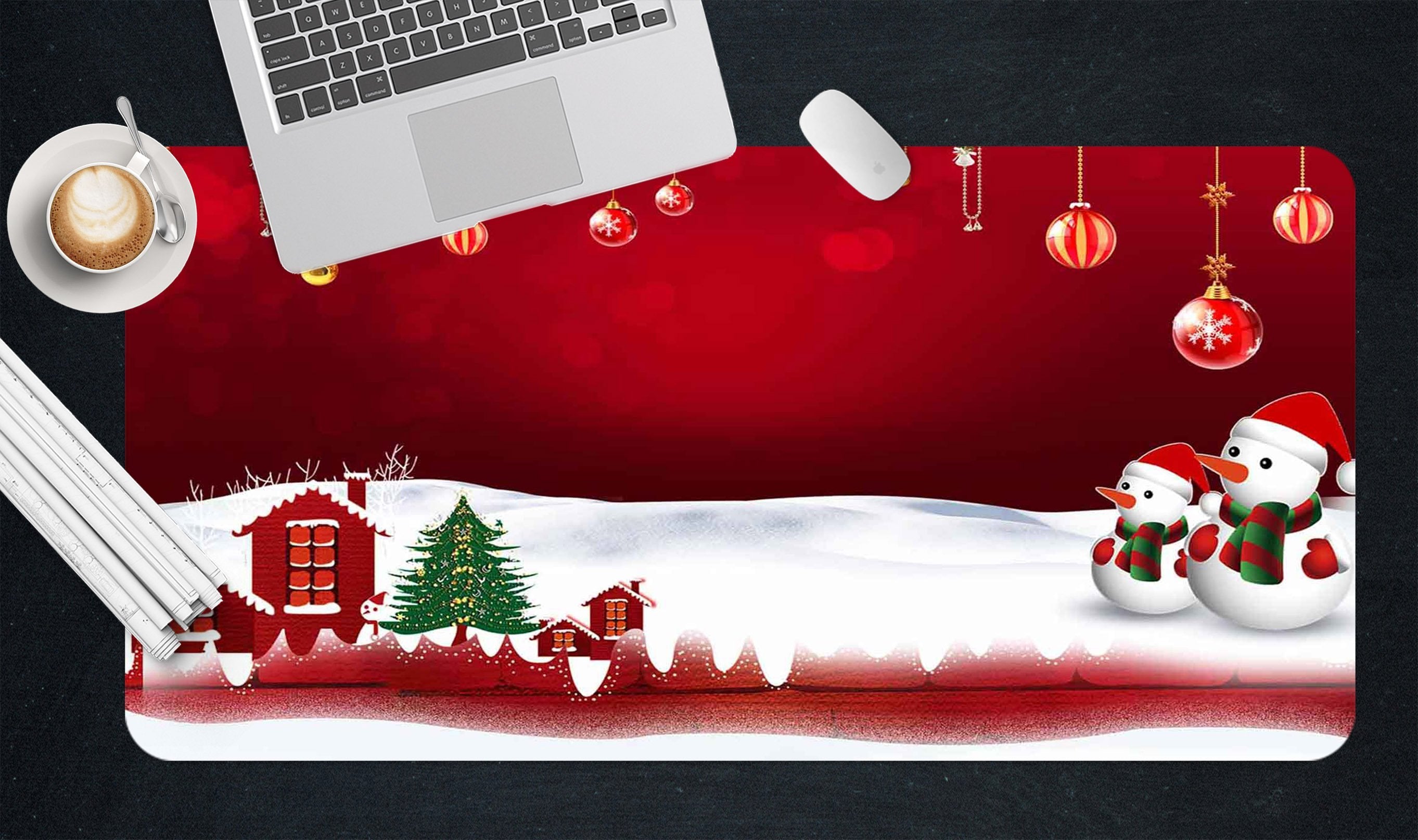 3D Snowman Ball Ornaments 010 Desk Mat Mat AJ Creativity Home