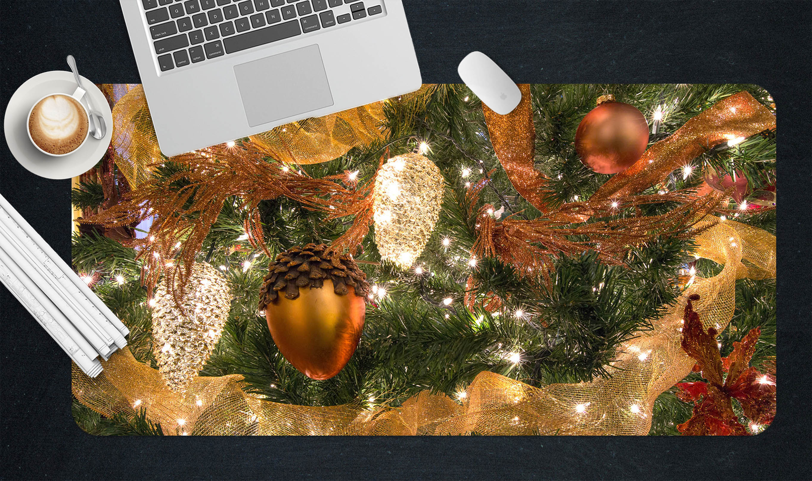 3D Branches Pine Cones 53196 Christmas Desk Mat Xmas