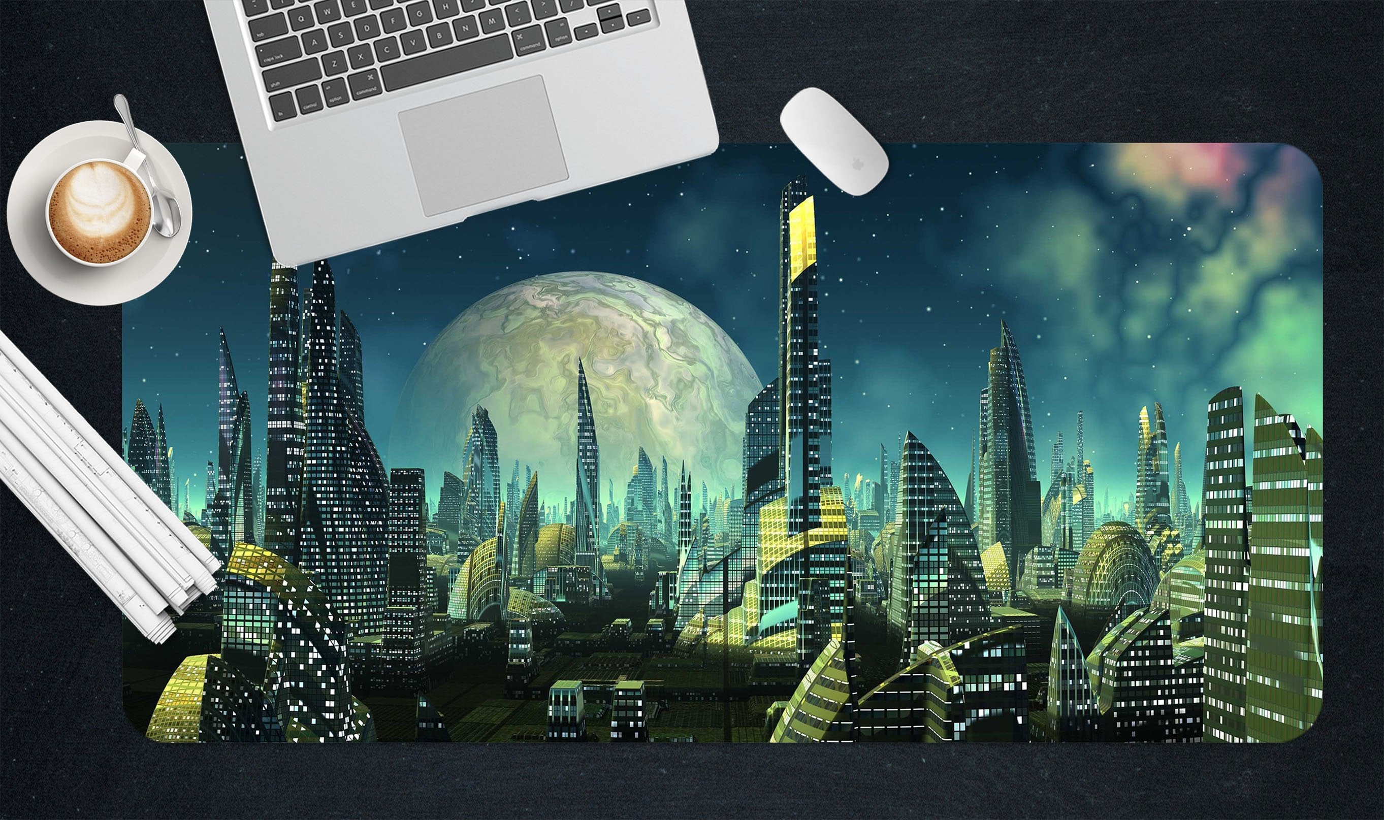 3D Moon Building 200 Desk Mat Mat AJ Creativity Home