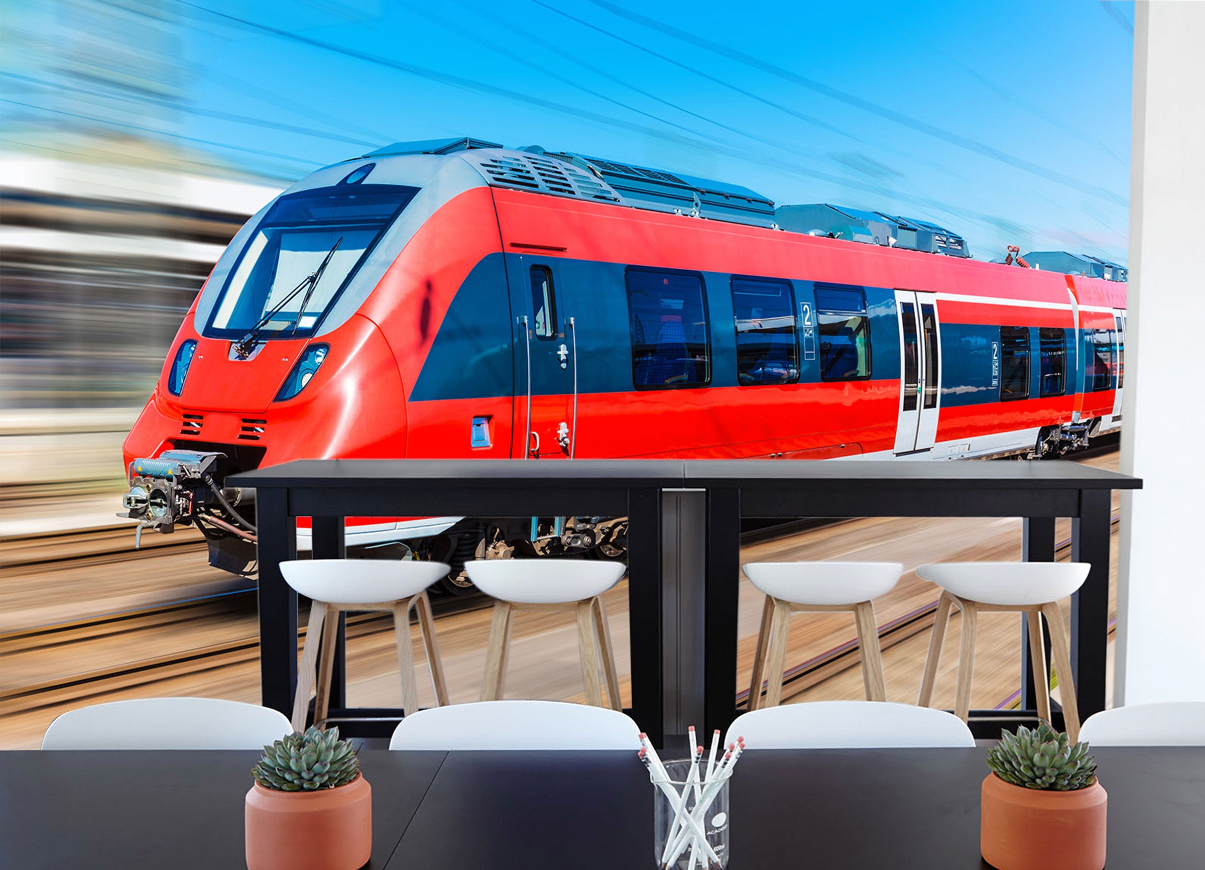 3D Red Train 169 Vehicle Wall Murals