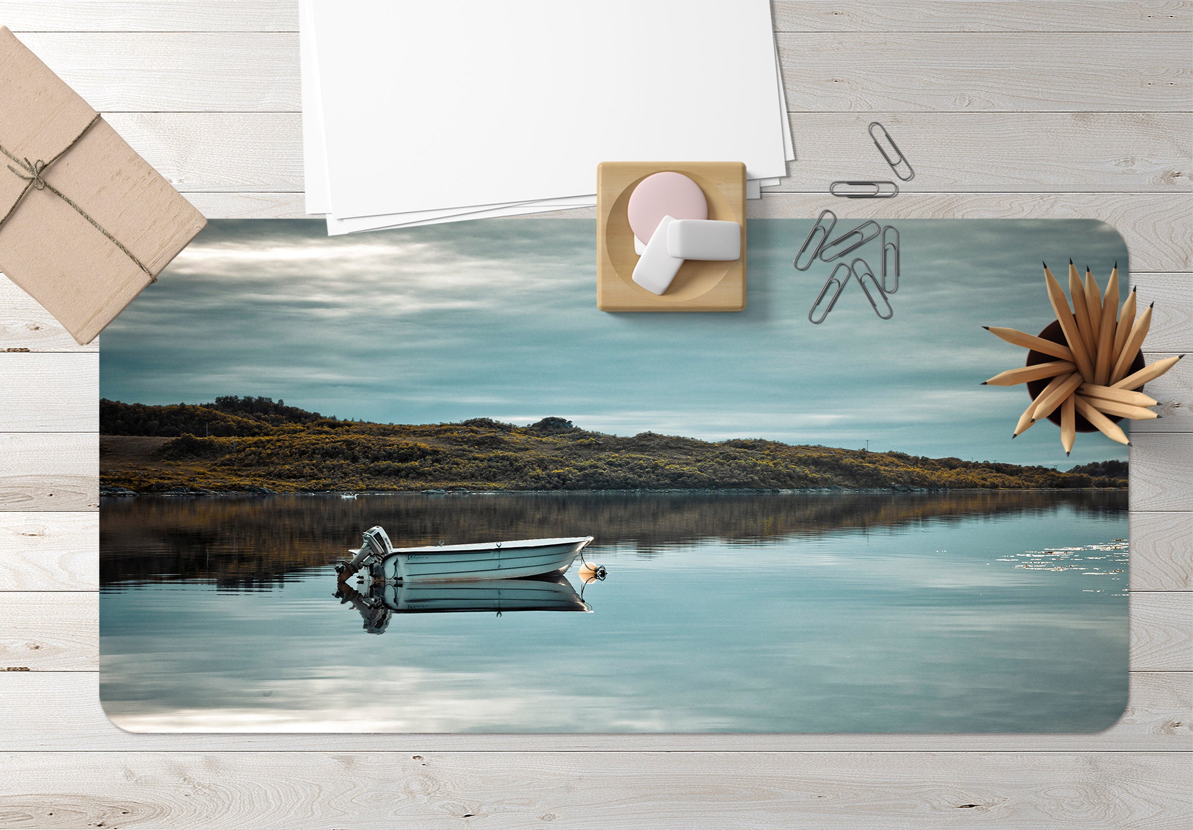 3D Lake Boat 7713 Assaf Frank Desk Mat