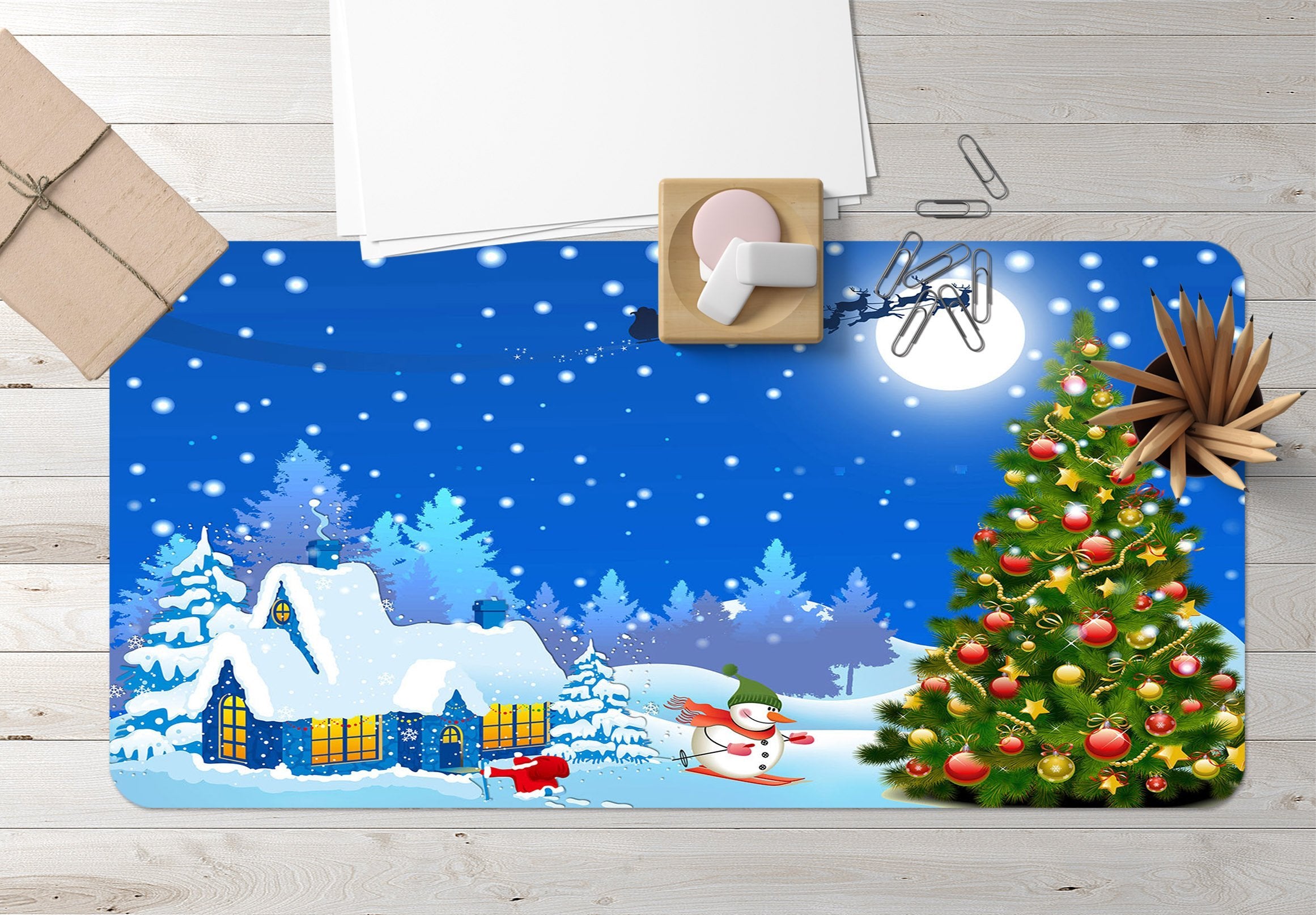 3D Christmas Tree Skiing 011 Desk Mat Mat AJ Creativity Home