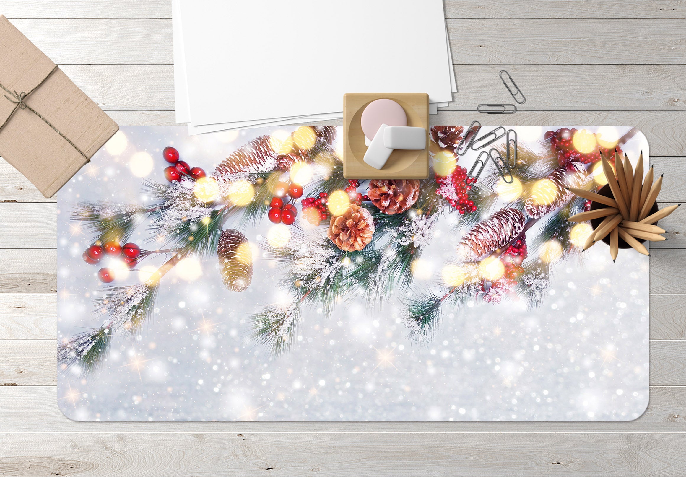 3D Snow Branches 53252 Christmas Desk Mat Xmas