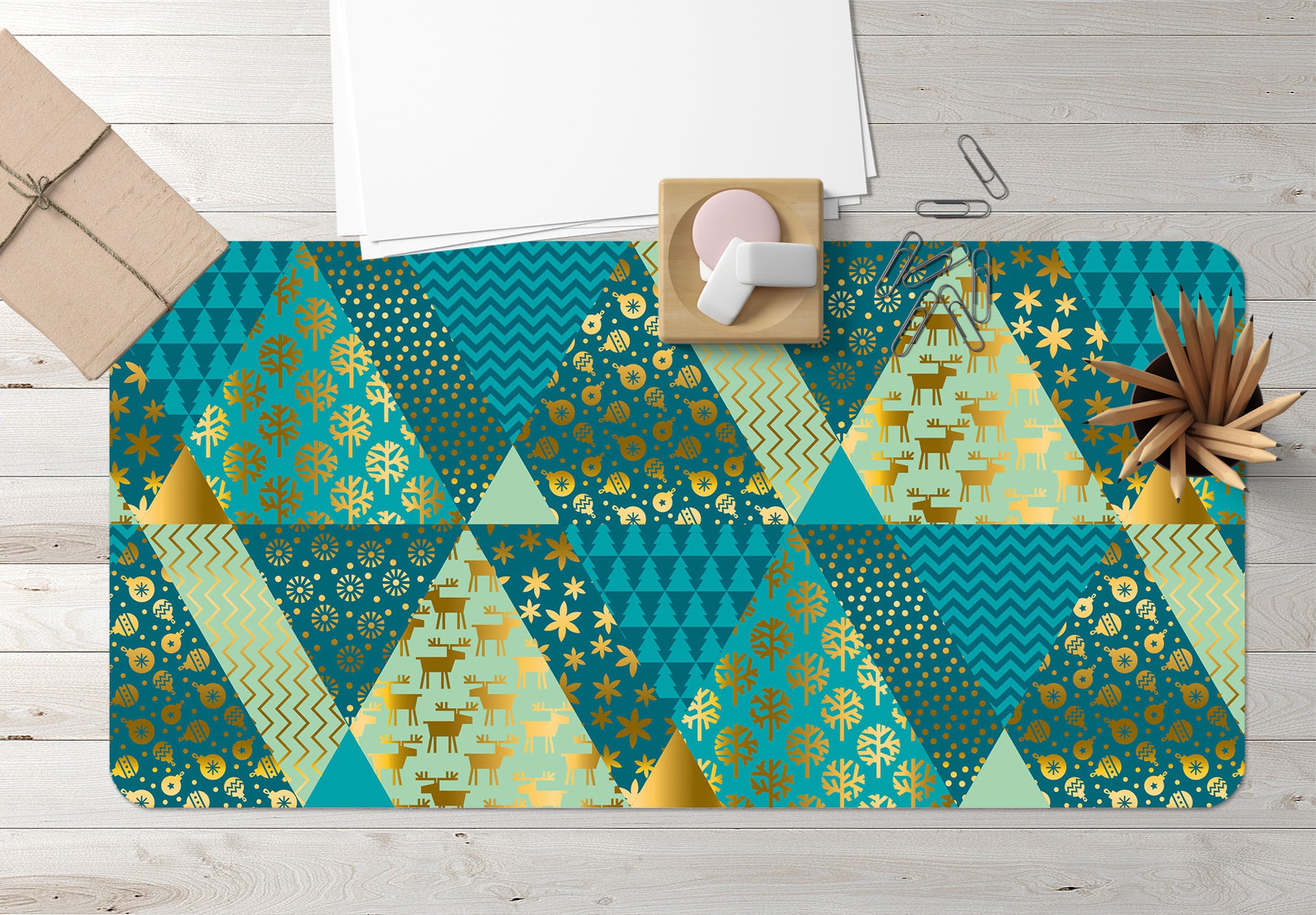 3D Green Triangle 53215 Christmas Desk Mat Xmas