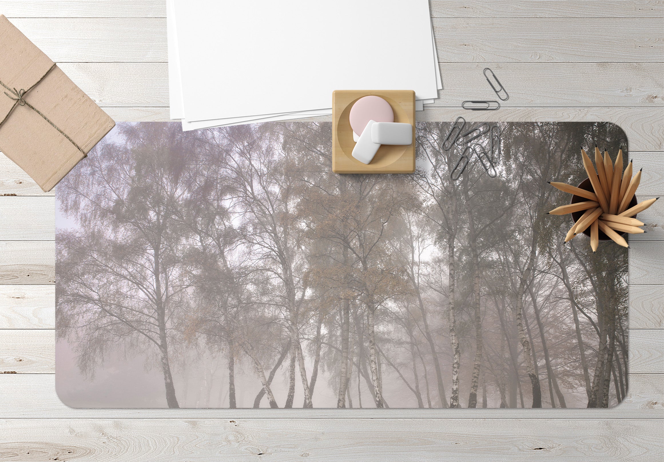 3D Foggy Forest 7716 Assaf Frank Desk Mat