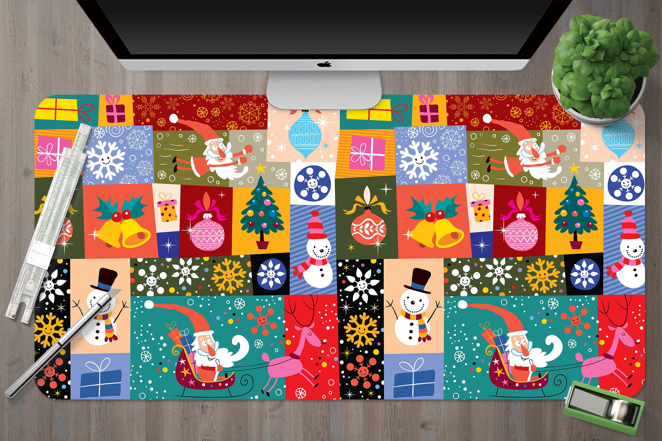 3D Colorful Square Snowman Pattern 53159 Christmas Desk Mat Xmas