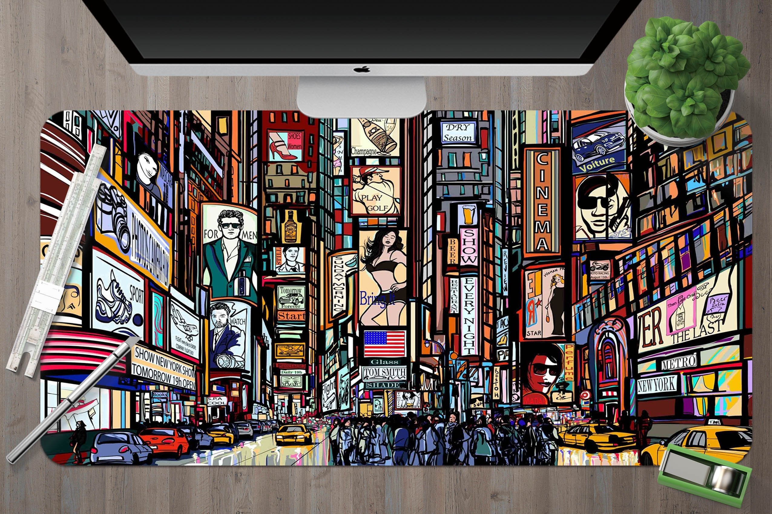 3D Hand Painted City 061 Desk Mat Mat AJ Creativity Home