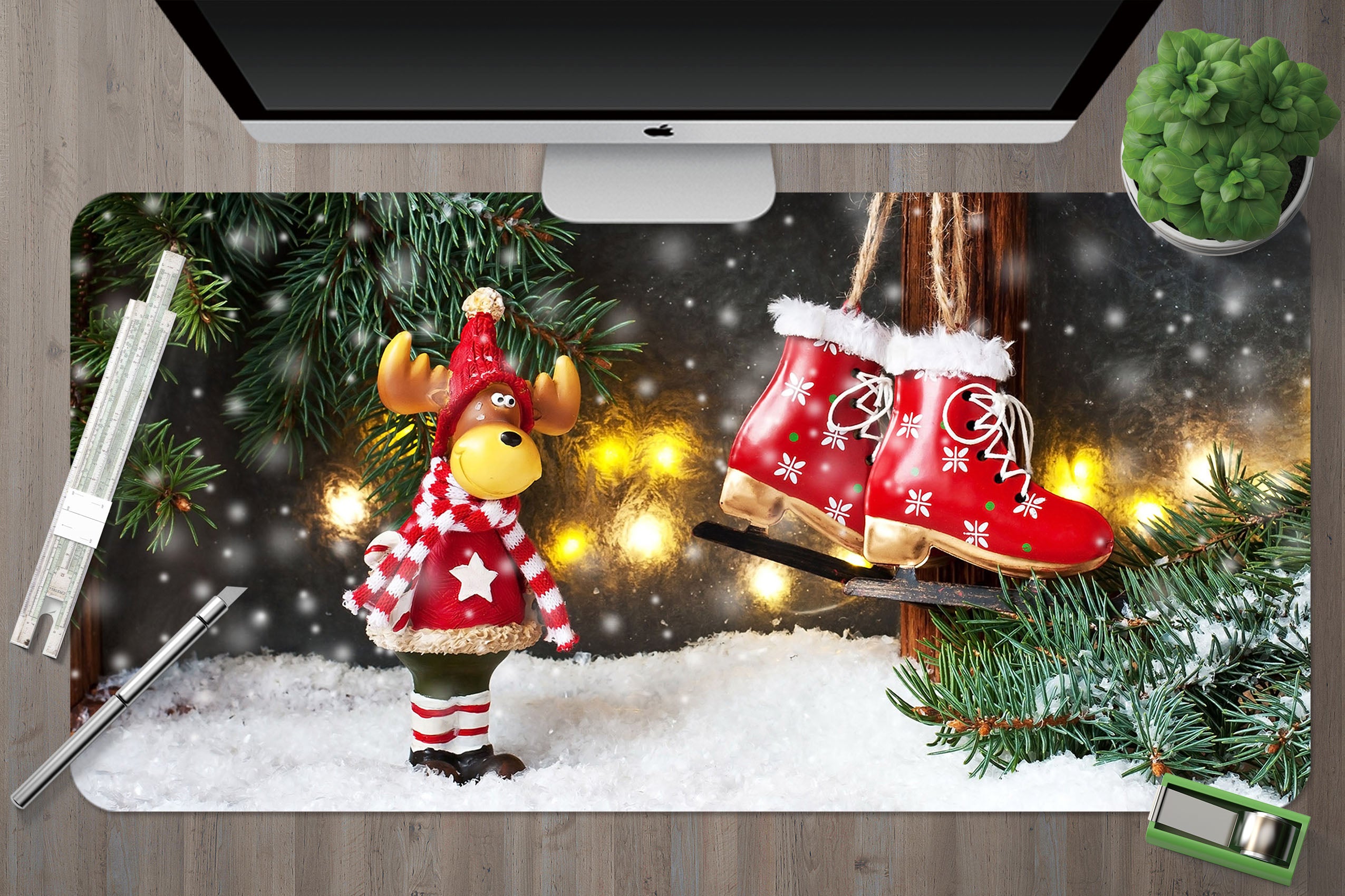 3D Deer Snowshoe 53253 Christmas Desk Mat Xmas