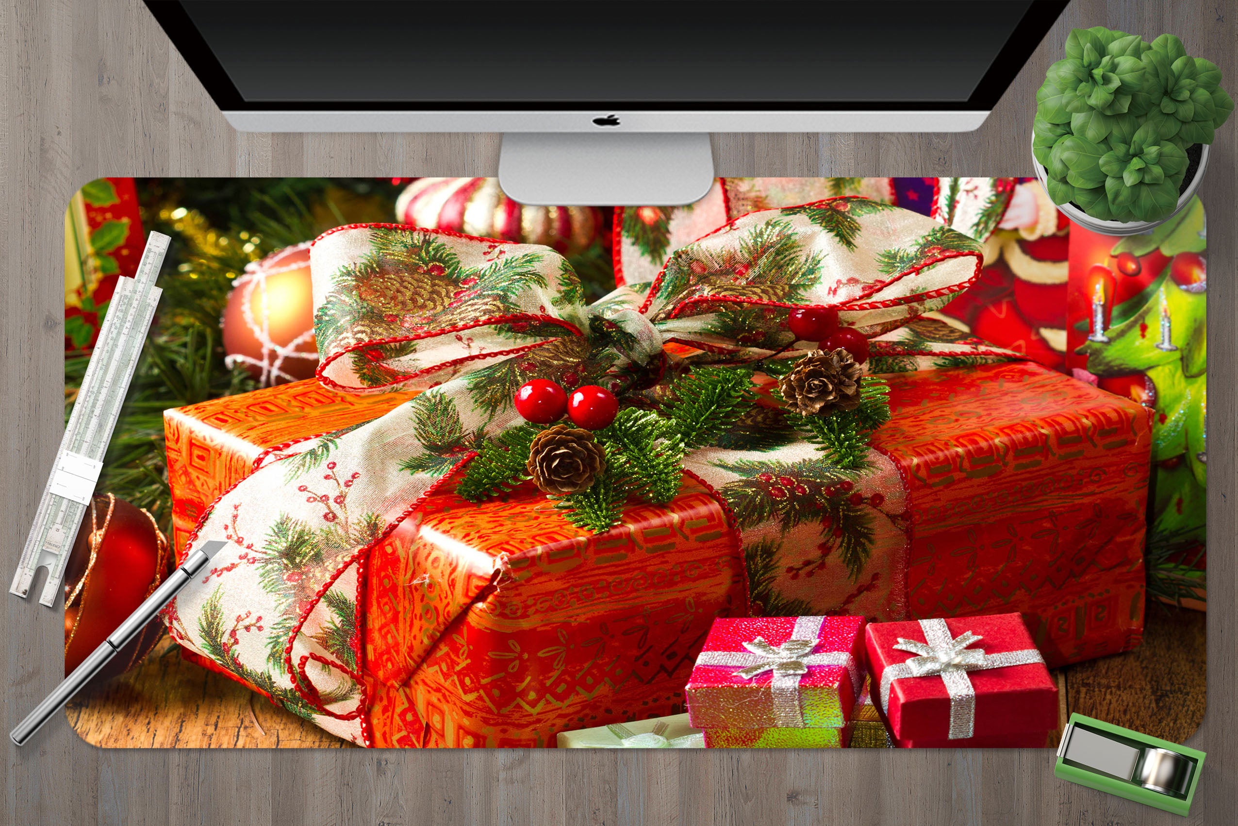 3D Red Gift Box 53162 Christmas Desk Mat Xmas