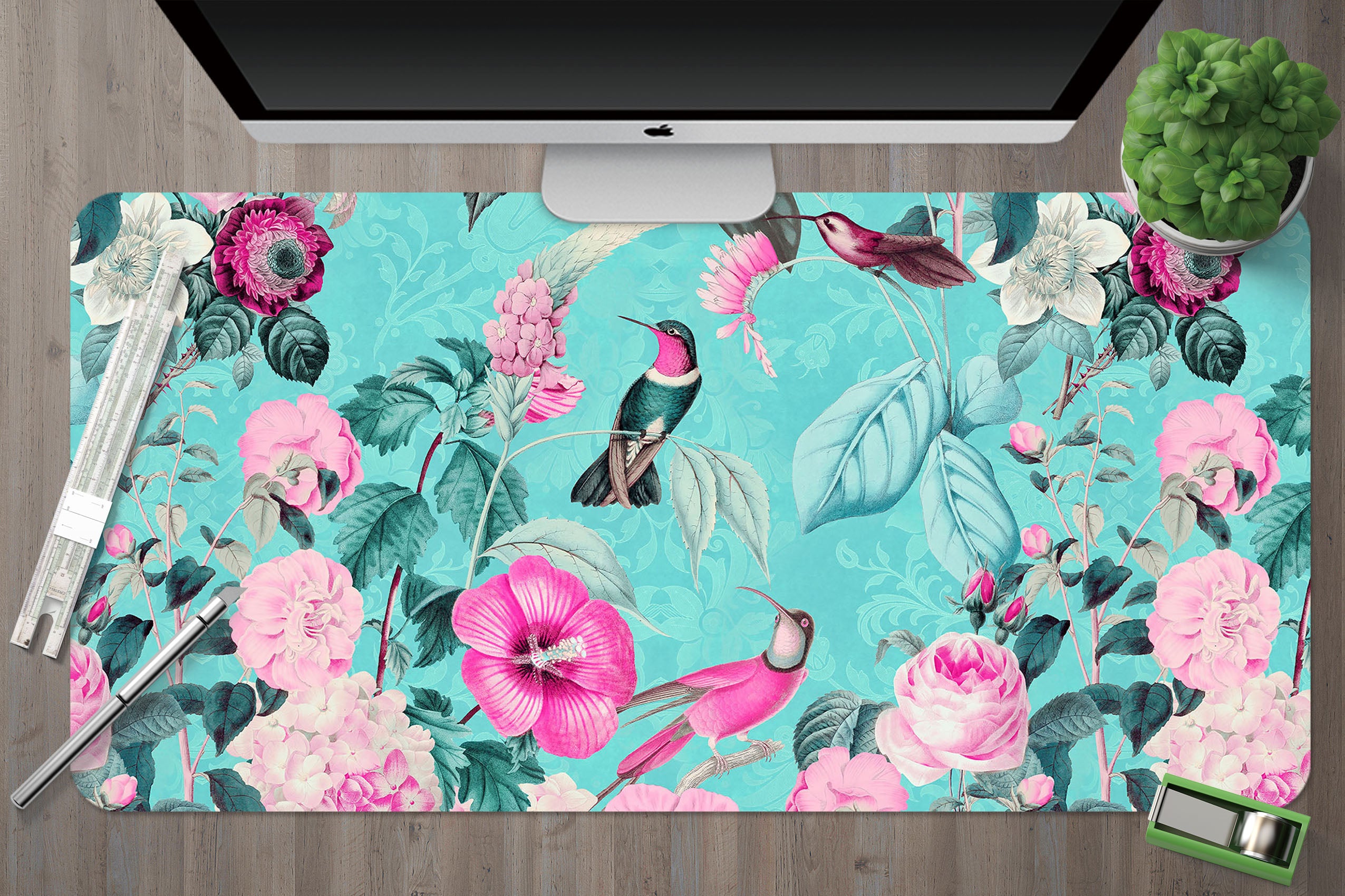 3D Pink Flower Leaves 5224 Andrea Haase Desk Mat