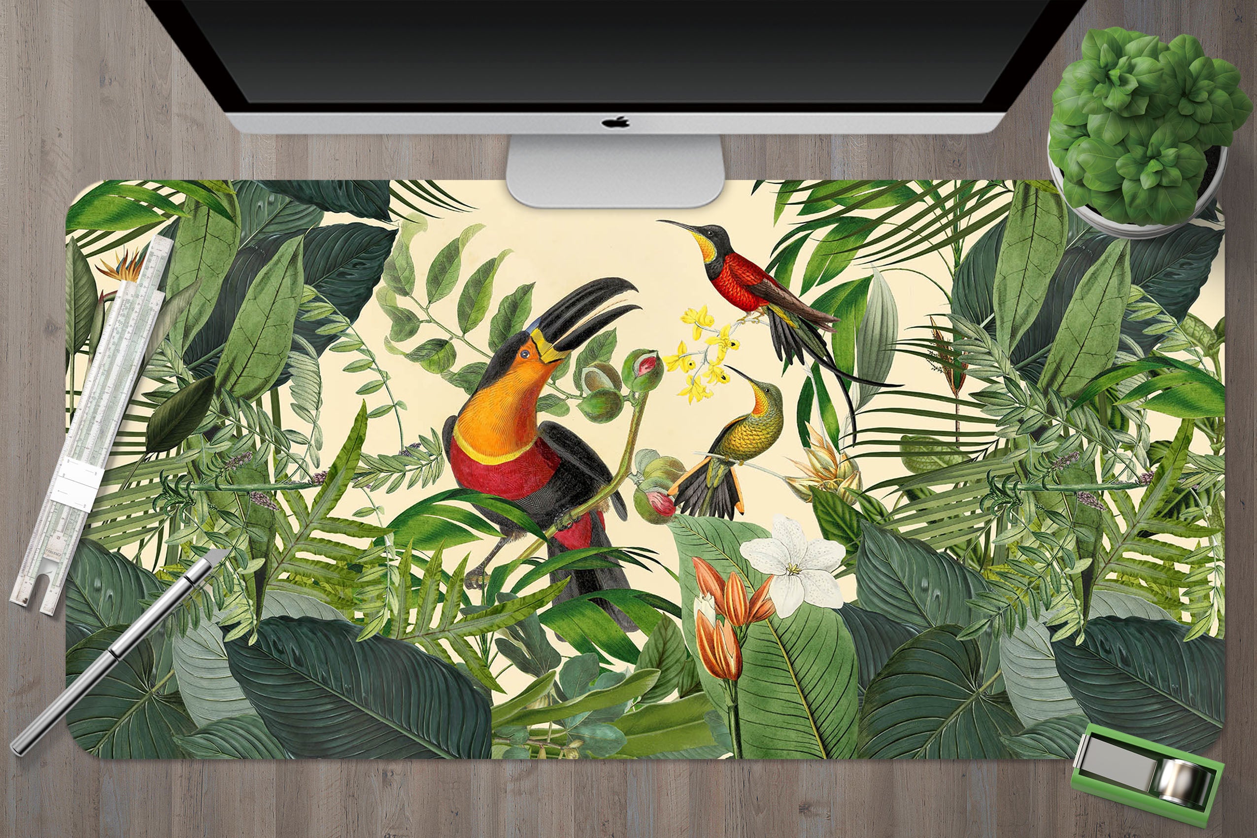 3D Green Leaf Bird 986 Andrea Haase Desk Mat