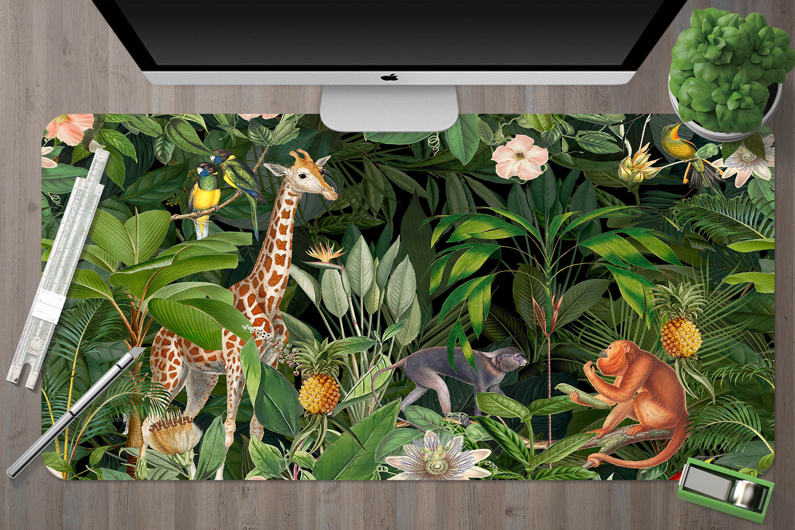 3D Giraffe Monkey 5237 Andrea Haase Desk Mat