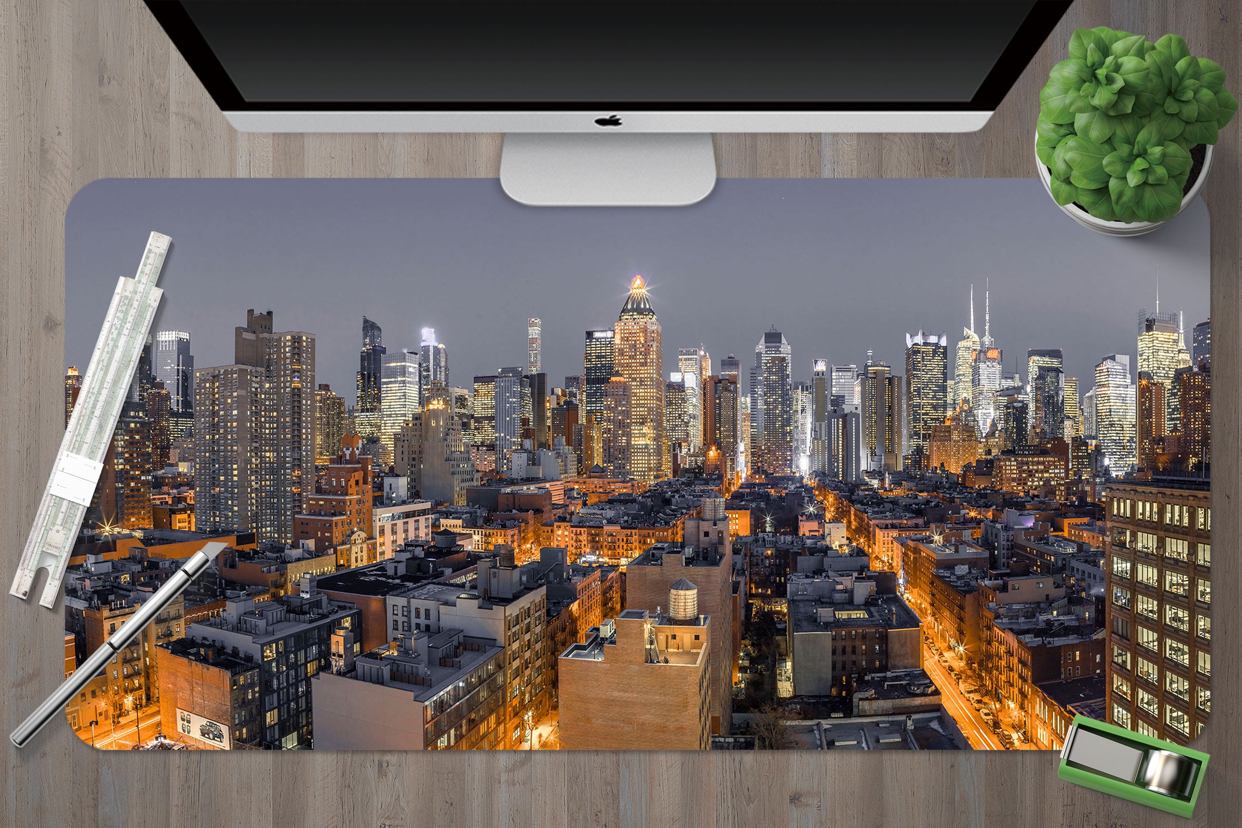 3D Night City Building 12411 Assaf Frank Desk Mat