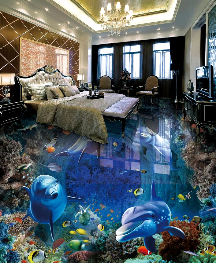 3D Underwater Dolphin 521 Floor Mural Wallpaper Murals Rug & Mat Print Epoxy waterproof bath floor