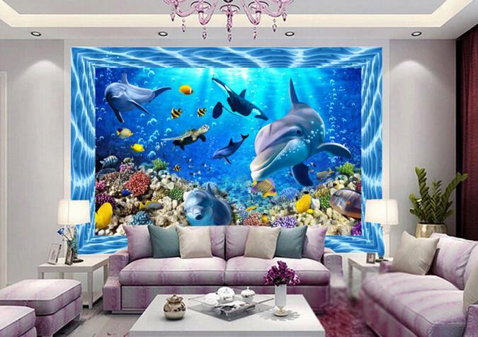 3D Bright Colorful Ocean Floor Mural Wallpaper AJ Wallpaper 2