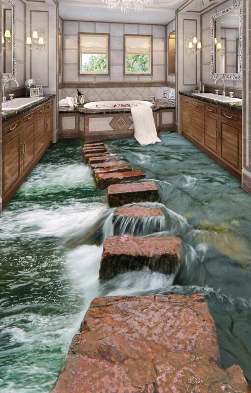 3D River Rock Road Floor Mural Wallpaper AJ Wallpaper 2