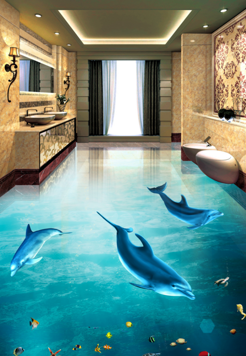 3D Dolphin Swimming 032 Floor Mural Wallpaper AJ Wallpaper 2