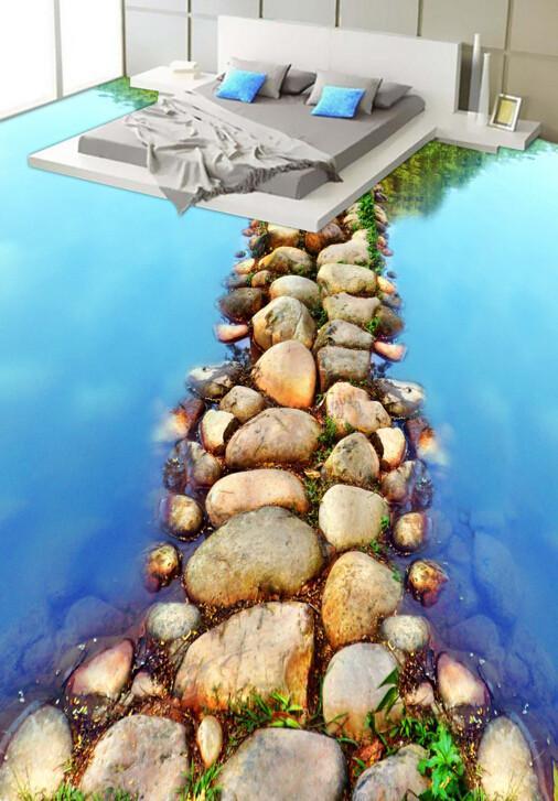 3D Stream Stones Road Floor Mural Wallpaper AJ Wallpaper 2