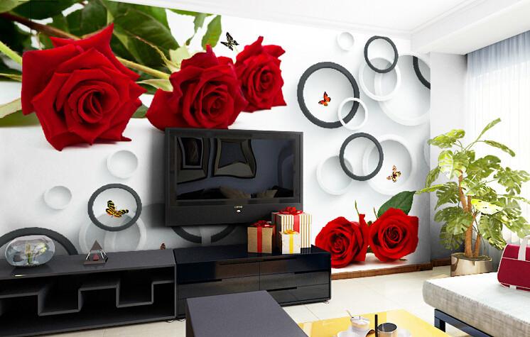 Red Roses Circles Wallpaper AJ Wallpaper