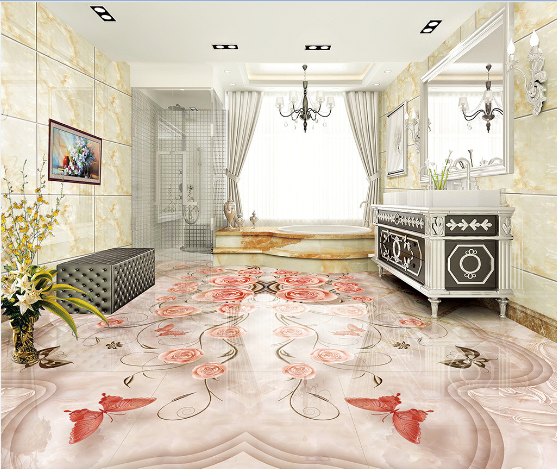 3D Flowers And Butterflies Floor Mural Wallpaper AJ Wallpaper 2