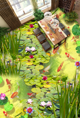 3D Pond Scenery Floor Mural Wallpaper AJ Wallpaper 2