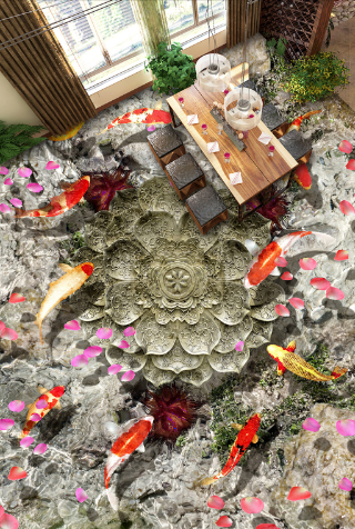 3D Falling Flower Koi 283 Floor Mural Wallpaper Murals Rug & Mat Print Epoxy waterproof bath floor