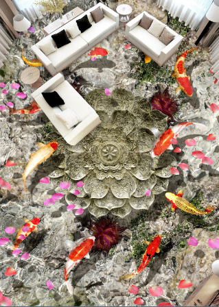 3D Metal Lotus Floor Mural Wallpaper AJ Wallpaper 2