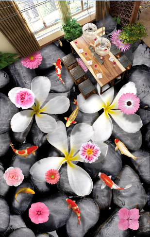 3D White Flowers Floor Mural Wallpaper AJ Wallpaper 2