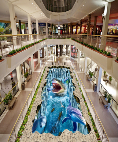 3D Shark And Dolphins Floor Mural Wallpaper AJ Wallpaper 2