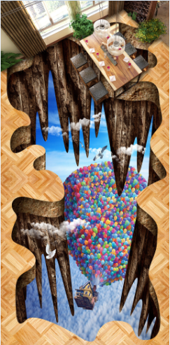 3D Flying House 071 Floor Mural Wallpaper AJ Wallpaper 2
