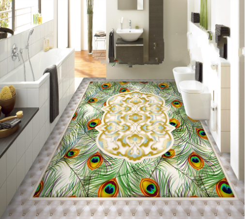 3D Peacock Tail 056 Floor Mural Wallpaper AJ Wallpaper 2