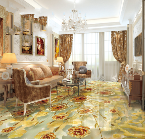 3D Golden Flowers 239 Floor Mural Wallpaper Murals Rug & Mat Print Epoxy waterproof bath floor
