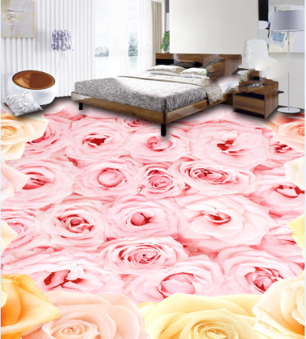 3D Romantic Pink Rose Floor Mural Wallpaper AJ Wallpaper 2