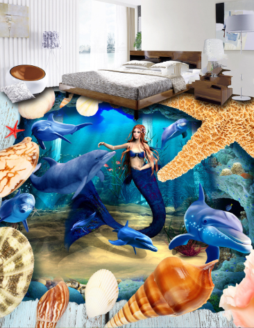 3D Mysterious Mermaid 0228 Floor Mural Wallpaper Murals Rug & Mat Print Epoxy waterproof bath floor