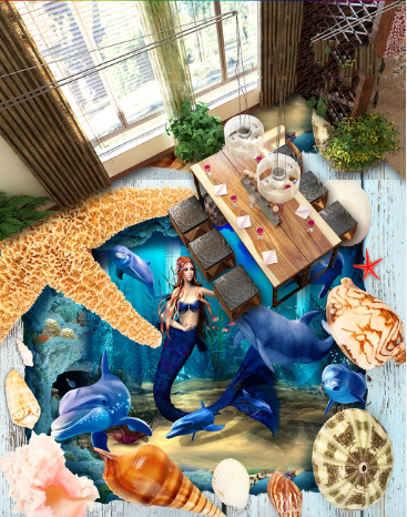 3D Blue Tail 041 Floor Mural Wallpaper AJ Wallpaper 2
