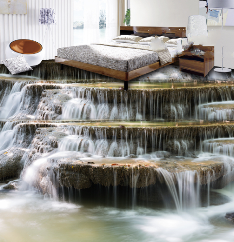 3D Stone Steps Waterfall 0222 Floor Mural Wallpaper Murals Rug & Mat Print Epoxy waterproof bath floor