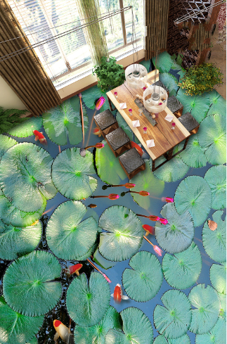 3D Night Koi 0221 Floor Mural Wallpaper Murals Rug & Mat Print Epoxy waterproof bath floor