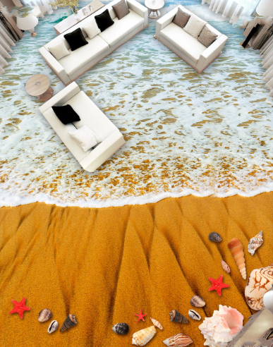 3D Golden Beach 220 Floor Mural Self-Adhesive Sticker Bathroom Non-slip Waterproof Flooring Murals