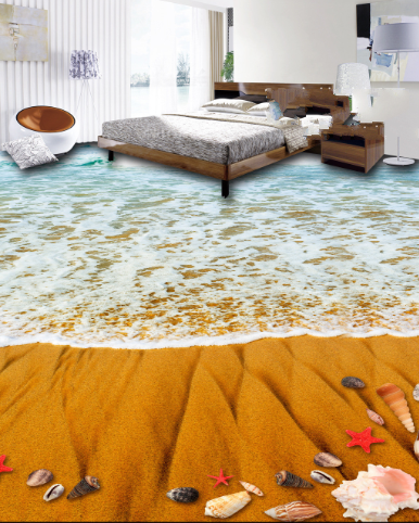3D Golden Beach 220 Floor Mural Self-Adhesive Sticker Bathroom Non-slip Waterproof Flooring Murals
