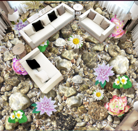 3D Flowers On The River 219 Floor Mural Self-Adhesive Sticker Bathroom Non-slip Waterproof Flooring Murals