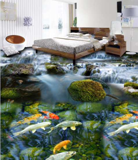 3D Lucky Koi 213 Floor Mural Self-Adhesive Sticker Bathroom Non-slip Waterproof Flooring Murals