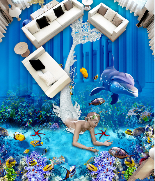 3D Mermaid 025 Floor Mural Wallpaper AJ Wallpaper 2