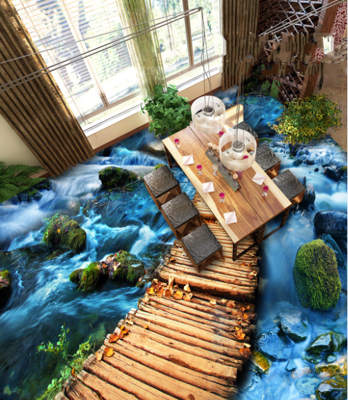 3D Wooden Bridge 019 Floor Mural Wallpaper AJ Wallpaper 2